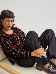 Black/Red Check Long Sleeve Keyhole Blouse - Image 4 of 6