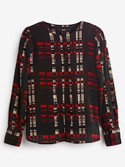 Black/Red Check Long Sleeve Keyhole Blouse - Image 5 of 6