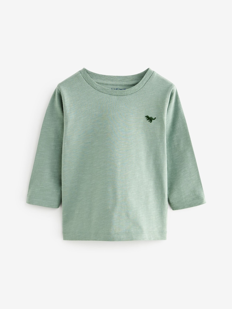 Mineral Green Long Sleeve Plain T-Shirt (3mths-7yrs) - Image 1 of 3 Mineral Green Long Sleeve Plain T-Shirt (3mths-7yrs) - Image 1 of 3