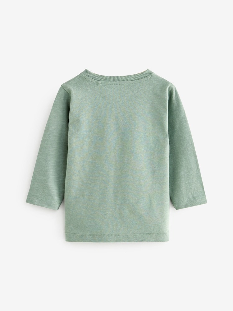Mineral Green Long Sleeve Plain T-Shirt (3mths-7yrs) - Image 2 of 3 Mineral Green Long Sleeve Plain T-Shirt (3mths-7yrs) - Image 2 of 3