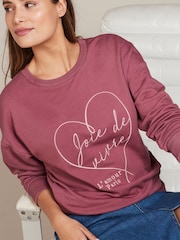 Rose Pink Satin Heart Stitch Graphic Slogan Sweatshirt - Image 1 of 6