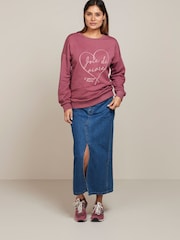 Rose Pink Satin Heart Stitch Graphic Slogan Sweatshirt - Image 2 of 6