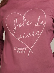 Rose Pink Satin Heart Stitch Graphic Slogan Sweatshirt - Image 5 of 6