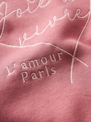 Rose Pink Satin Heart Stitch Graphic Slogan Sweatshirt - Image 6 of 6