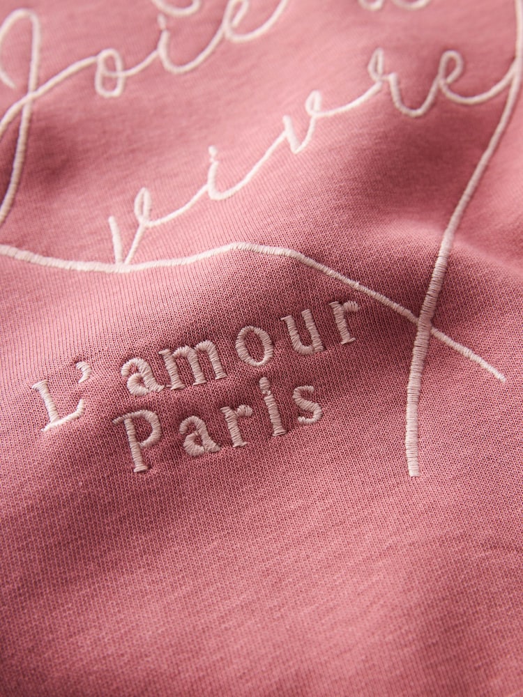 Rose Pink Satin Heart Stitch Graphic Slogan Sweatshirt - Image 6 of 6