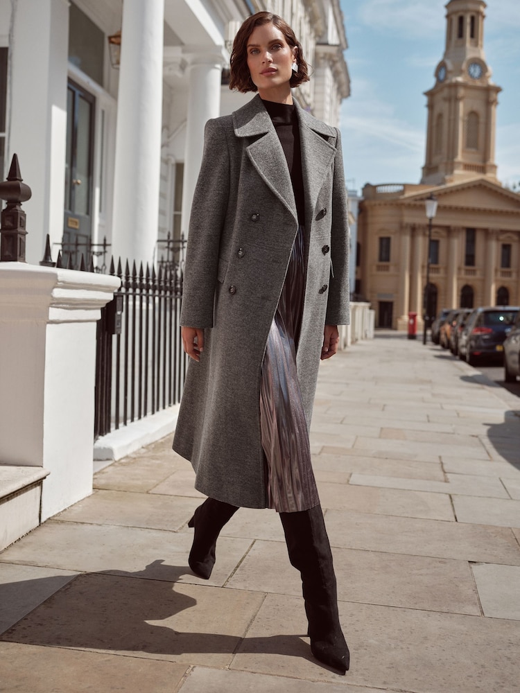 Love & Roses Grey Marl Double Breasted Hourglass Coat With Wool - Image 1 of 4