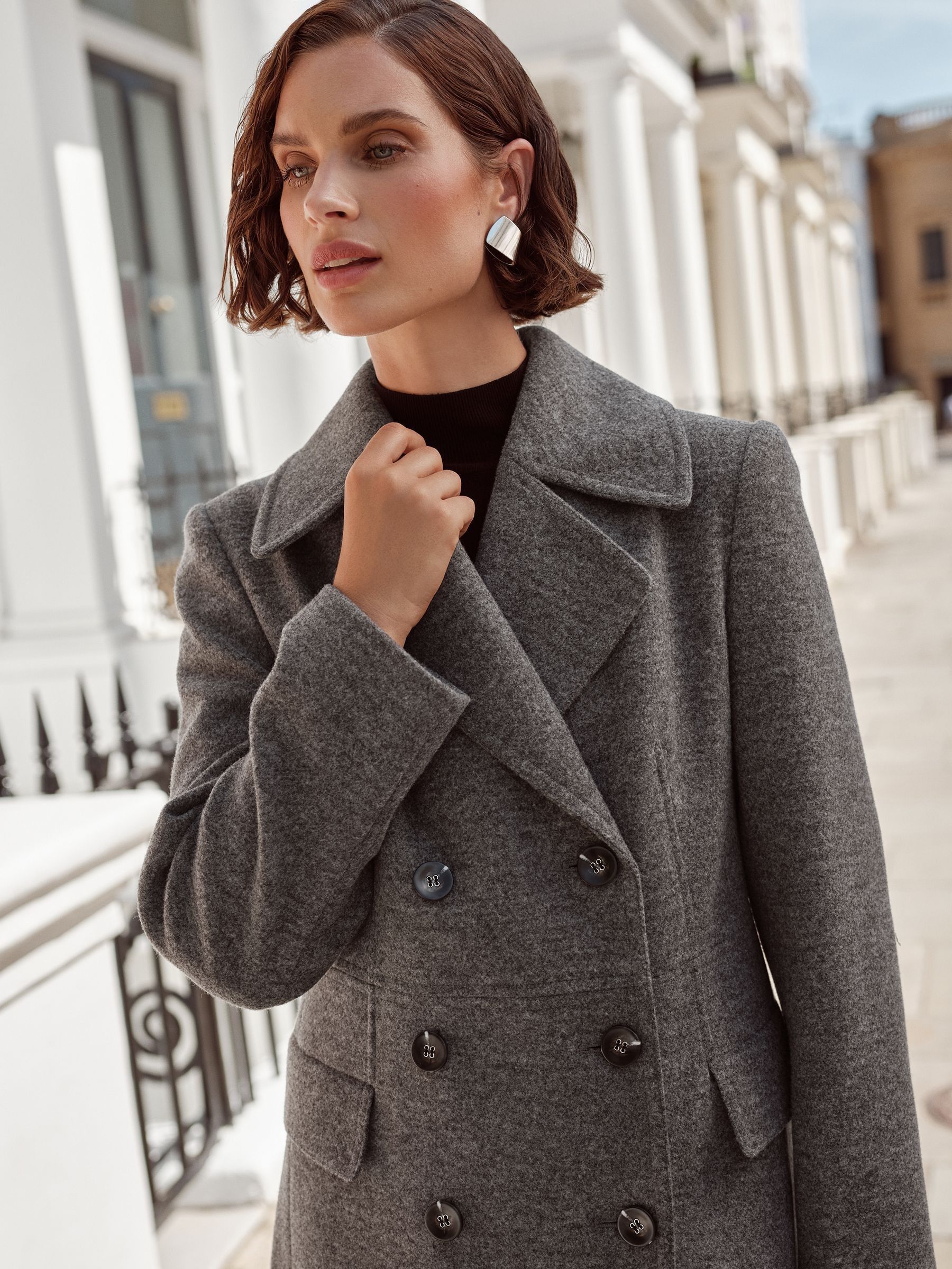 Grey wool double breasted coat top