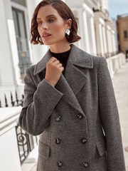 Love & Roses Grey Marl Double Breasted Hourglass Coat With Wool - Image 2 of 4