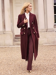 Love & Roses Burgundy Double Breasted Hourglass Longline Coat - Image 1 of 4