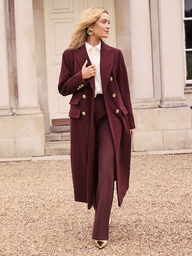 Love & Roses Burgundy Double Breasted Hourglass Longline Coat - Image 1 of 4