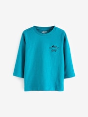 Turquoise Blue Dino Long Sleeves Semi Plain T-Shirt (3mths-7yrs) - Image 1 of 3