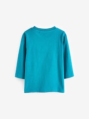 Turquoise Blue Dino Long Sleeves Semi Plain T-Shirt (3mths-7yrs) - Image 2 of 3