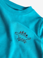 Turquoise Blue Dino Long Sleeves Semi Plain T-Shirt (3mths-7yrs) - Image 3 of 3