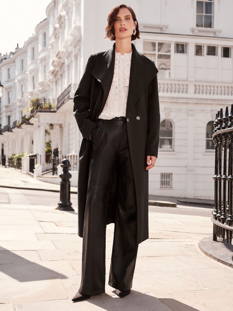 Love & Roses Black Shawl Collar Belted Coat - Image 2 of 4