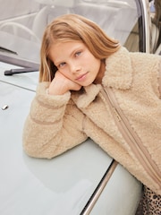 Lipsy Camel Shearling Biker Jacket (5-16yrs) - Image 3 of 4