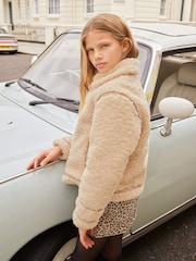 Lipsy Camel Shearling Biker Jacket (5-16yrs) - Image 4 of 4