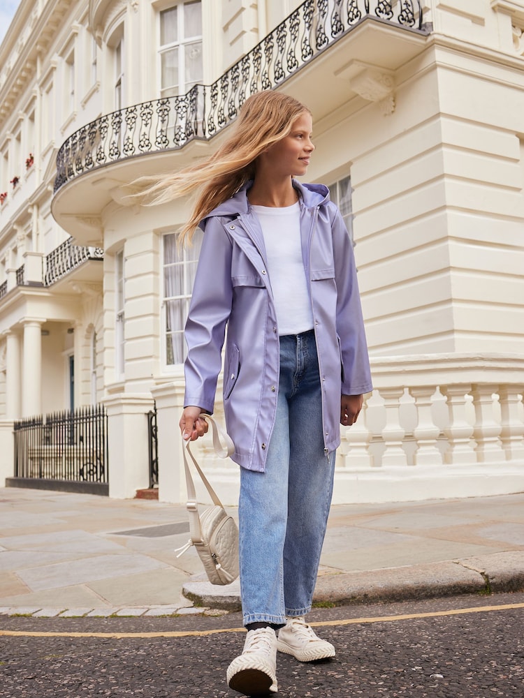 Lipsy Purple Shimmer Shower Resistant Lightweight Rubberised Rain Coat (3yrs-16yrs) - Image 2 of 3