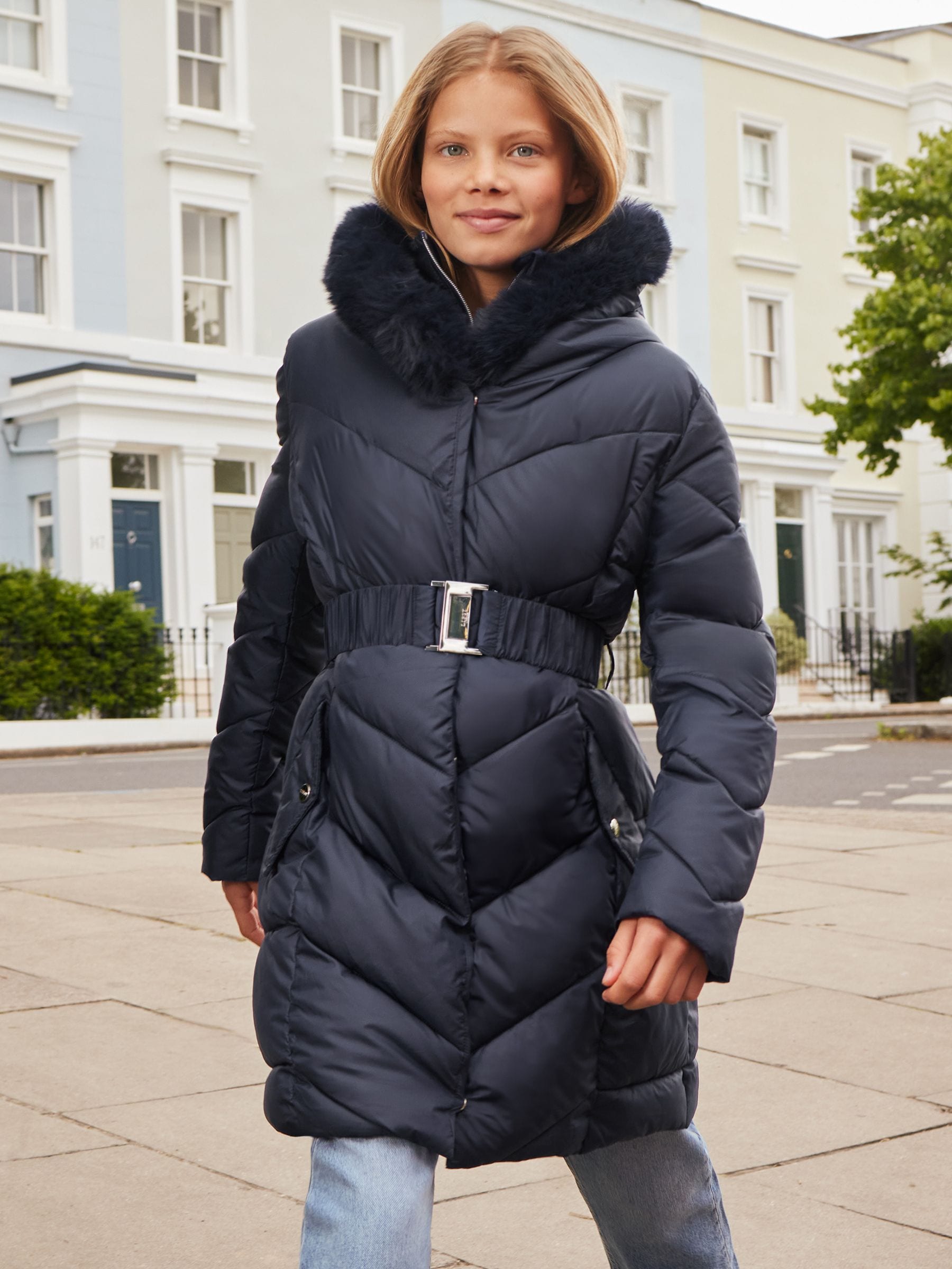 Belted padded coat sales
