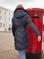 Lipsy Navy Blue Shower Resistant Longline Belted Padded Coat (5-16yrs) - Image 2 of 4