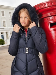 Lipsy Navy Blue Shower Resistant Longline Belted Padded Coat (5-16yrs) - Image 3 of 4