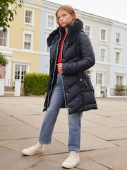 Lipsy Navy Blue Shower Resistant Longline Belted Padded Coat (5-16yrs) - Image 4 of 4
