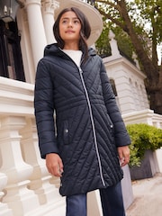 Lipsy Navy Blue Shower Resistant Midweight Longline Padded Coat (3-16yrs) - Image 1 of 3