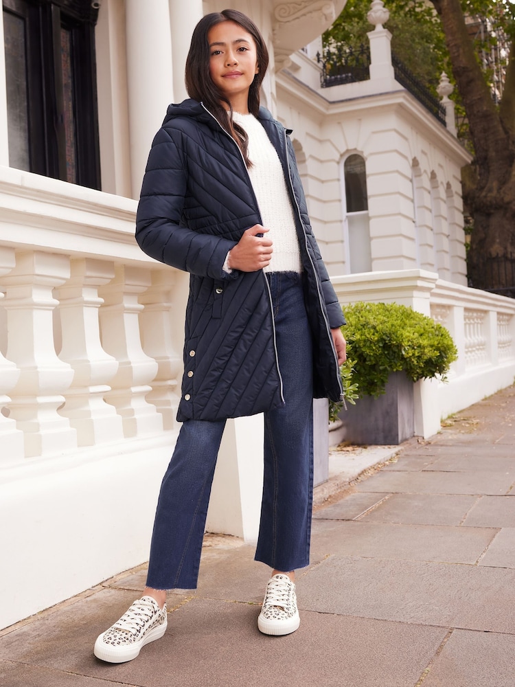 Lipsy Navy Blue Shower Resistant Midweight Longline Padded Coat (3-16yrs) - Image 2 of 3