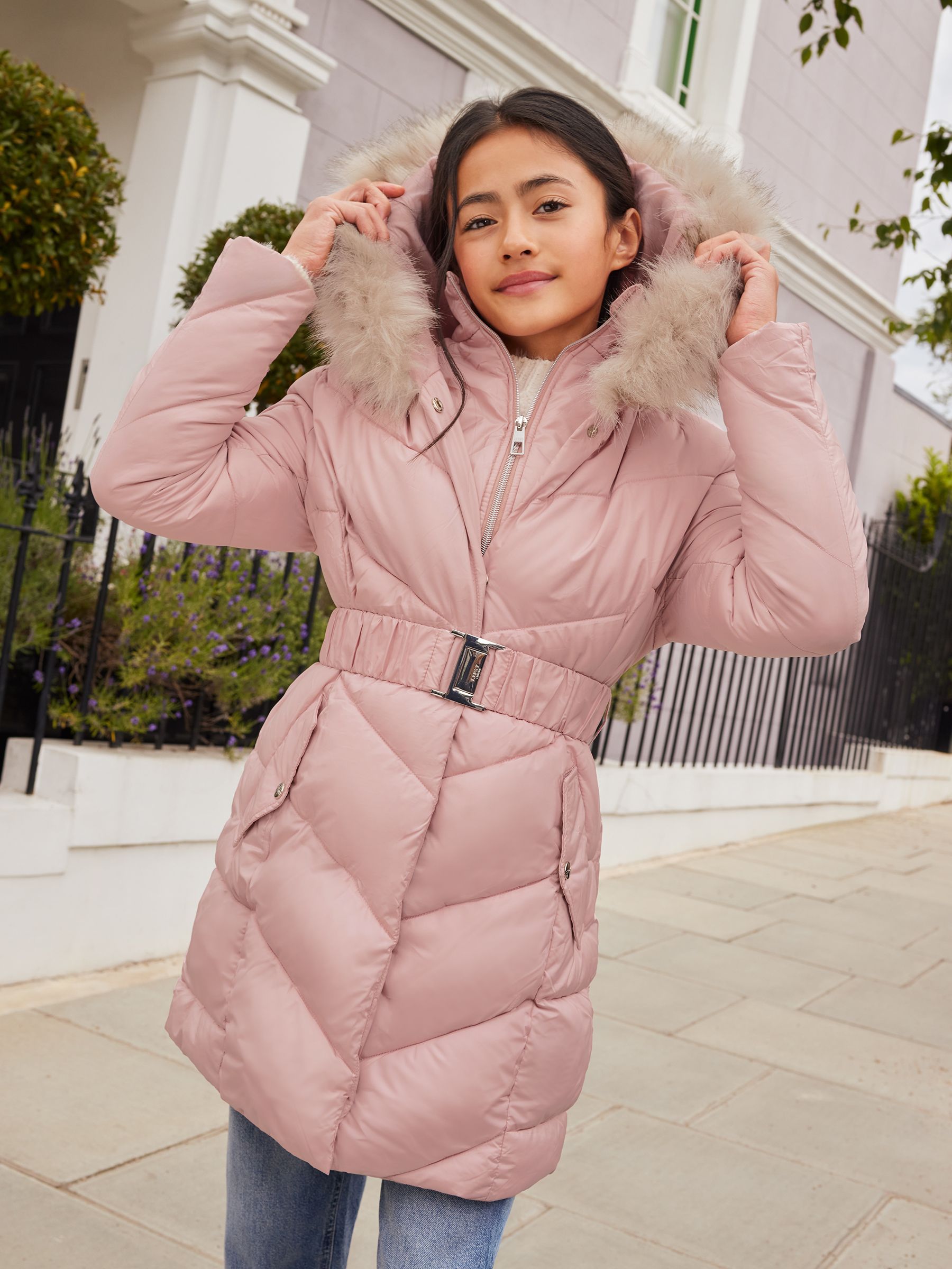 Lipsy Pink Shower Resistant Longline Belted Padded Coat 5 16yrs