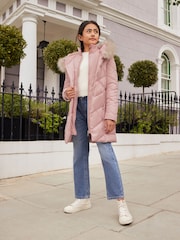 Lipsy Pink Shower Resistant Longline Belted Padded Coat (5-16yrs) - Image 3 of 4