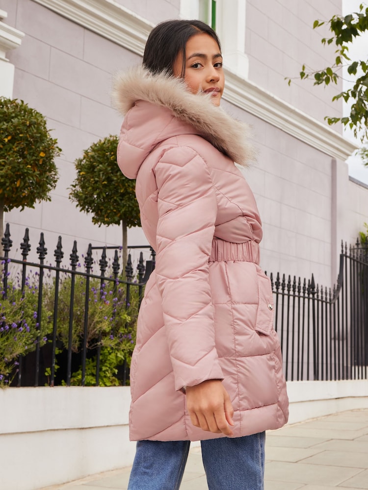 Lipsy Pink Shower Resistant Longline Belted Padded Coat (5-16yrs) - Image 4 of 4