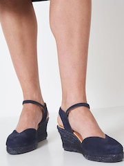 Crew Clothing Company Dark Blue Suede Heeled Sandals - Image 1 of 3