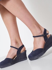 Crew Clothing Company Dark Blue Suede Heeled Sandals - Image 3 of 3