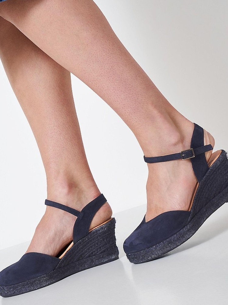Crew Clothing Company Dark Blue Suede Heeled Sandals - Image 3 of 3