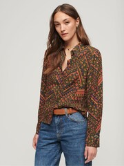 Superdry Orange Printed Fitted 70s Shirt - Image 1 of 6