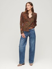 Superdry Orange Printed Fitted 70s Shirt - Image 2 of 6