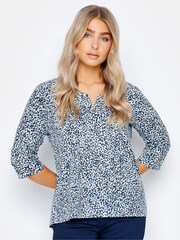M&Co Blue Petite 3/4 Length Sleeve Henley Top - Image 1 of 4