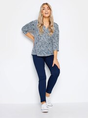 M&Co Blue Petite 3/4 Length Sleeve Henley Top - Image 2 of 4