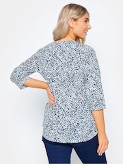 M&Co Blue Petite 3/4 Length Sleeve Henley Top - Image 3 of 4