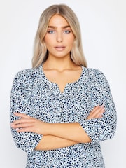 M&Co Blue Petite 3/4 Length Sleeve Henley Top - Image 4 of 4