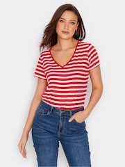 Long Tall Sally Red & Black 100% Cotton Stripe Short Sleeve T-Shirts 2 Pack - Image 2 of 5