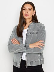 Long Tall Sally Grey 100% Cotton Acid Wash Bomber Jacket - Image 1 of 4