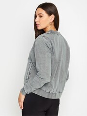 Long Tall Sally Grey 100% Cotton Acid Wash Bomber Jacket - Image 3 of 4