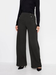 Long Tall Sally Black Button Detail Wide Leg Trousers - Image 1 of 4