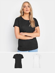 Long Tall Sally Black & White 100% Cotton Stripe Short Sleeve T-Shirts 2 Pack - Image 1 of 5