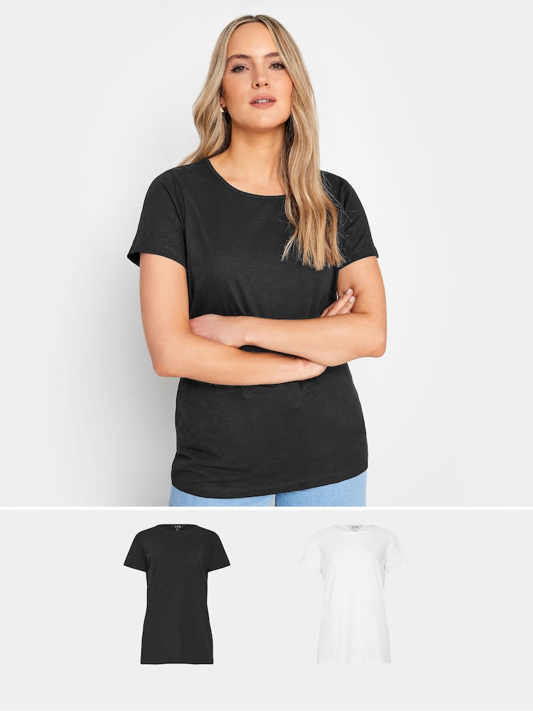 Long Tall Sally Black & White 100% Cotton Stripe Short Sleeve T-Shirts 2 Pack - Image 1 of 5