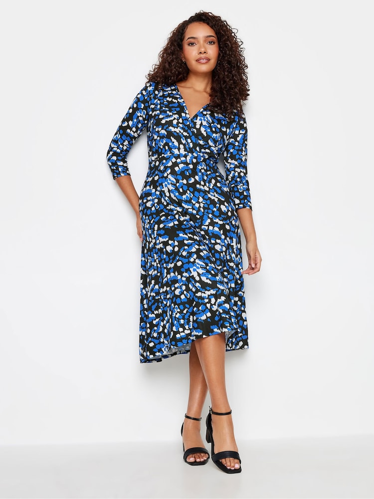 M&Co Blue Wrap Gathered Dress - Image 1 of 4