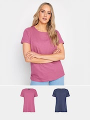 Long Tall Sally Blue 100% Cotton Stripe Short Sleeve T-Shirts 2 Pack - Image 1 of 5