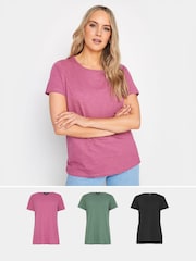 Long Tall Sally Black/Pink 100% Cotton Short Sleeve T-Shirts 3 Pack - Image 1 of 5
