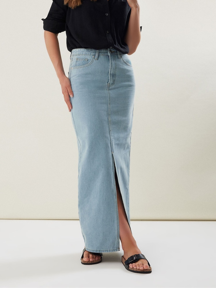 Long Tall Sally Blue 100% Cotton Denim Maxi Skirt - Image 1 of 4