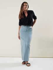 Long Tall Sally Blue 100% Cotton Denim Maxi Skirt - Image 2 of 4